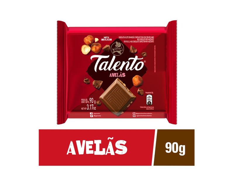 Chocolate Garoto Talento ao Leite com Avelãs 90g