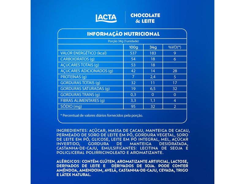 Chocolate Lacta ao leite 34g