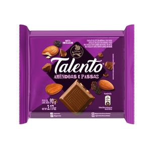 Chocolate Garoto Talento ao Leite com Amêndoas e Passas 90g