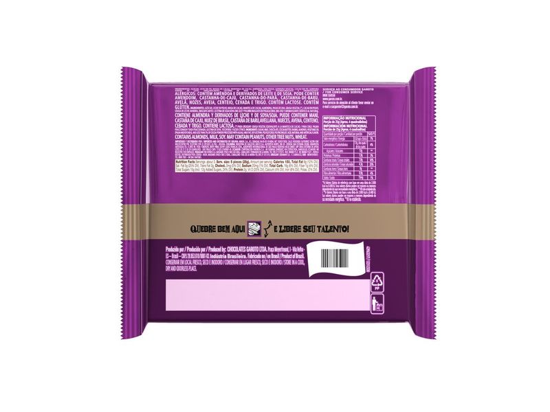 Chocolate Garoto Talento ao Leite com Amêndoas e Passas 90g