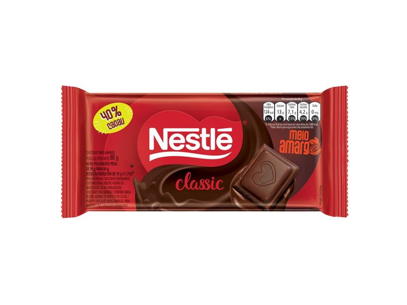 Chocolate Nestlé Classic Meio Amargo 80g
