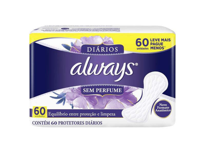 Protetores Diários Always Sem Perfume 60 Unidades