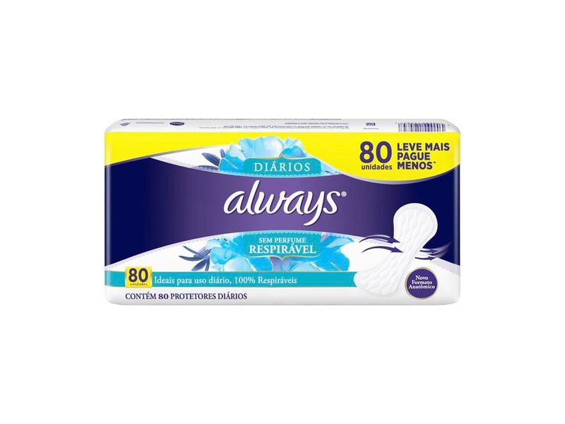 Protetor Diário Always Respirável Sem Perfume 80 Unidades