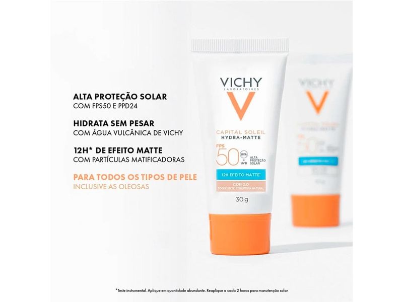 Protetor Solar Facial Vichy Hydra-Matte FPS50 Cor 2.0 30g