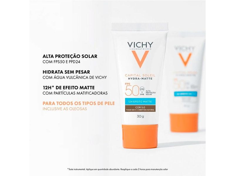 Protetor Solar Facial Vichy Hydra-Matte FPS50 Cor 5.0 30g