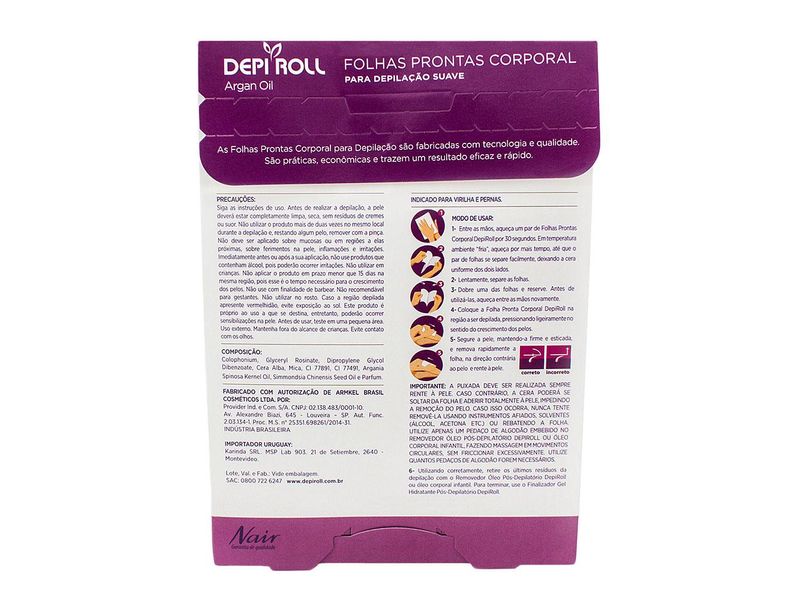 Folhas prontas para depilção Corporal Depi Roll argan oil 16 unidades