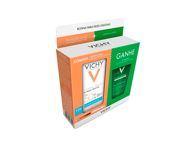 Kit-Vichy-Protetor-Solar-Facial-Capital-Solei-Hydra-Matte-Cor-2.0-FPS50-30g---Gel-de-Limpeza-Normaderm-50g