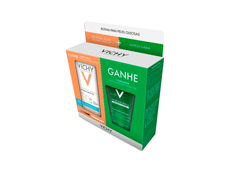 Kit-Vichy-Protetor-Solar-Facial-Capital-Solei-Hydra-Matte-Cor-2.0-FPS50-30g---Gel-de-Limpeza-Normaderm-50g