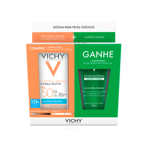 Kit Protetor Solar Facial Vichy Capital Solei Hydra-Matte FPS50 Cor 2.0 30g + Gel de Limpeza Profunda Normaderm 50g