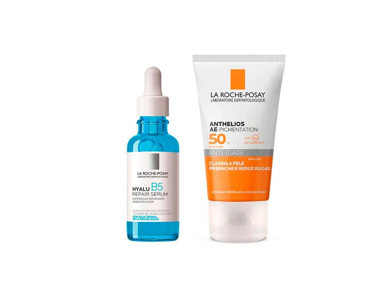 Kit-La-Roche-Posay-Serum-Hyalu-B5-Repair-15ml---Protetor-Solar-Anti-idade-La-Roche-Posay-Anthelios-AE-Pigmentation-Sem-Cor-FPS50-40g