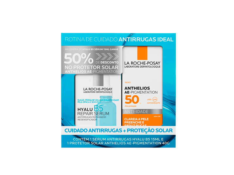 Kit-La-Roche-Posay-Serum-Hyalu-B5-Repair-15ml---Protetor-Solar-Anti-idade-La-Roche-Posay-Anthelios-AE-Pigmentation-Sem-Cor-FPS50-40g