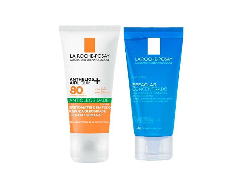 Kit Protetor Solar Facial La Roche-Posay Anthelios Airlicium Antioleosidade FPS80 Sem Cor 40g + Gel Facial Limpeza Profunda Effaclar Concentrado 50g