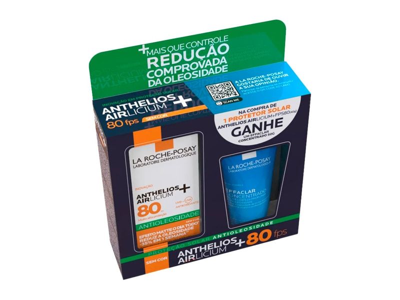 Kit Protetor Solar Facial La Roche-Posay Anthelios Airlicium Antioleosidade FPS80 Sem Cor 40g + Gel Facial Limpeza Profunda Effaclar Concentrado 50g