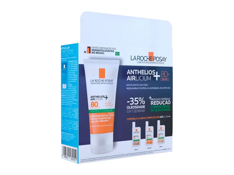 Kit-Protetor-Solar-Facial-La-Roche-Posay-Anthelios-Airlicium-Antioleosidade-FPS80-Sem-Cor-40g---Gel-Facial-Limpeza-Profunda-Effaclar-Concentrado-50g