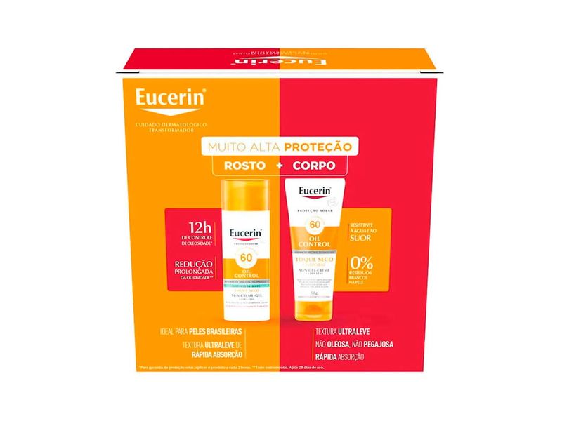 Kit Protetor Solar Facial Eucerin Oil Control FPS60 50g + Protetor Solar Corporal Eucerin Oil Control Toque Seco FPS60 50g