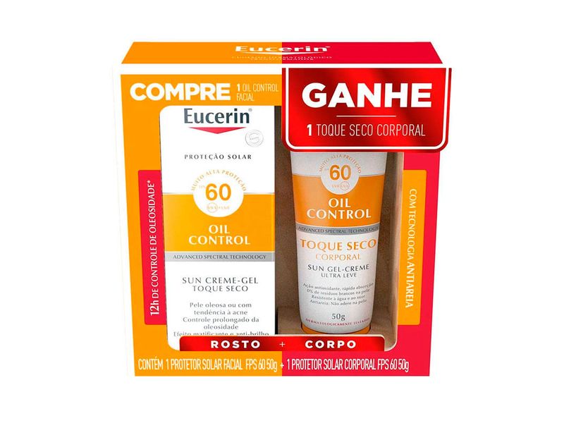 Kit-Protetor-Solar-Facial-Eucerin-Oil-Control-FPS60-50g---Protetor-Solar-Corporal-Eucerin-Oil-Control-Toque-Seco-FPS60-50g