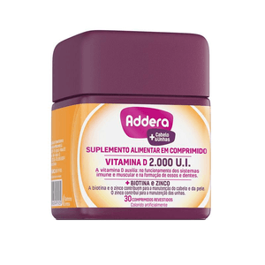 Suplemento Alimentar Addera 2.000 U.I Cabelos e Unhas 30 Comprimidos Revestidos