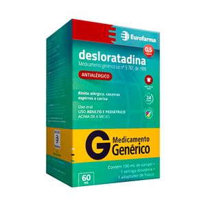 Desloratadina 0,5mg/ml Eurofarma Sabor Tutti-frutti Xarope 60ml + Seringa Dosadora