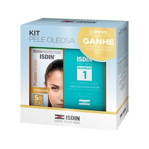 Kit Protetor Solar Facial Isdin Fusion Water FPS60 50ml + Sabonete Facial em Barra Isdin Acniben 80g