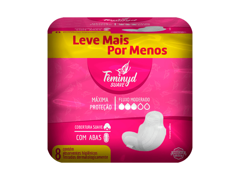 Absorvente-Feminyd-Cobertura-Suave-com-Abas-8-Unidades