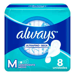 Absorvente Always Ultrafino Seca Com Abas Tamanho M 8 Unidades