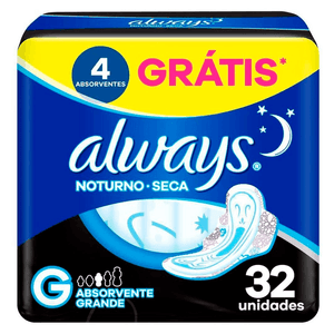 Absorvente Always Noturno Seca Com Abas Tamanho G 32 Unidades