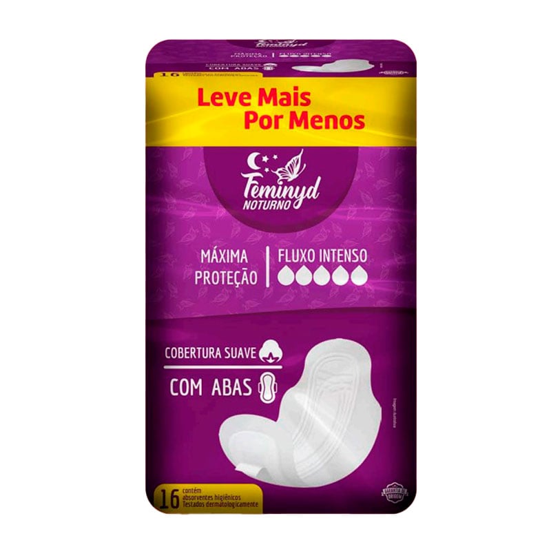 Absorvente Feminyd Noturno Fluxo Intenso Com Abas 16 Unidades ...