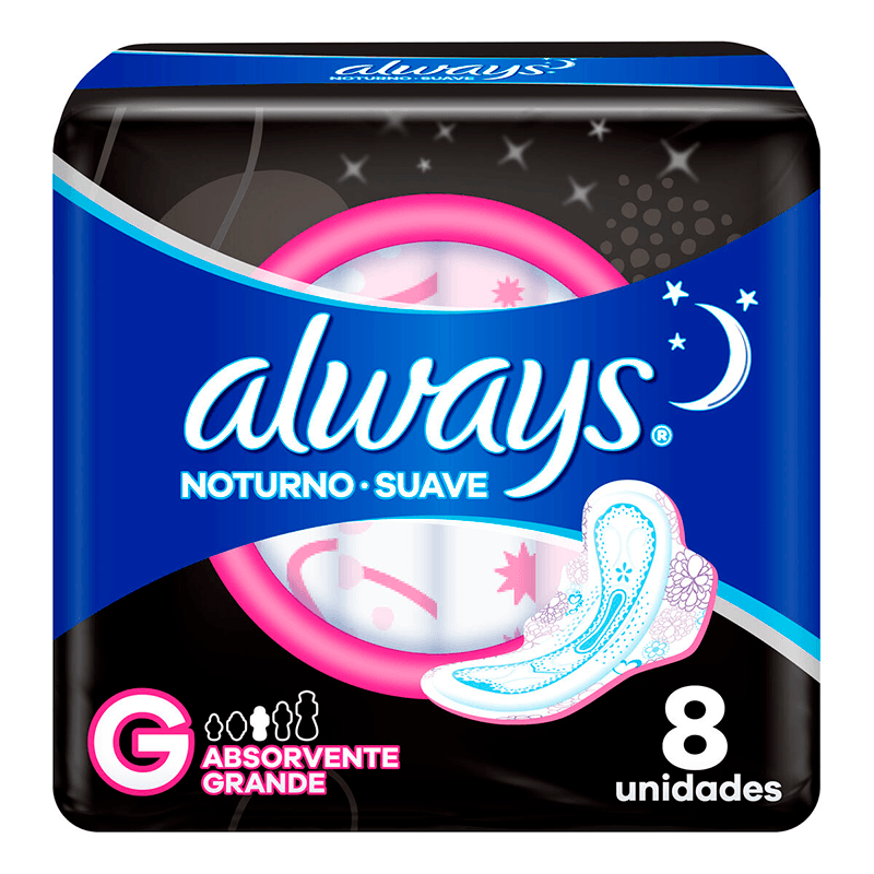 Absorvente Always Noturno Suave Com Abas Tamanho G 8 Unidades