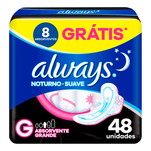 Absorvente Always Noturno Suave Com Abas Tamanho G 48 Unidades