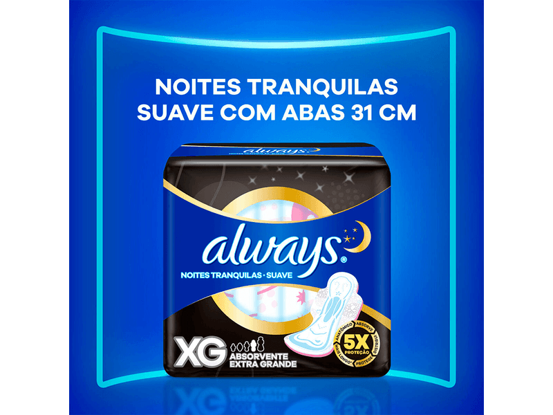 Absorvente Always Noites Tranquilas Suave Com Abas Tamanho XG 8 Unidades