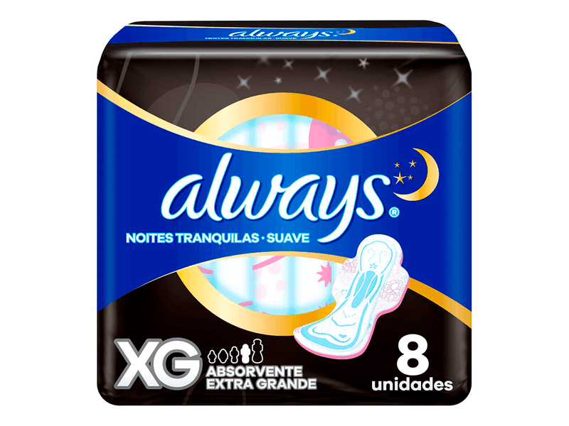 Absorvente Always Noites Tranquilas Suave Com Abas Tamanho XG 8 Unidades