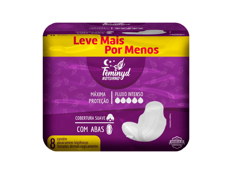 Absorvente-Feminyd-Noturno-Cobertura-Suave-com-Abas-8-Unidades