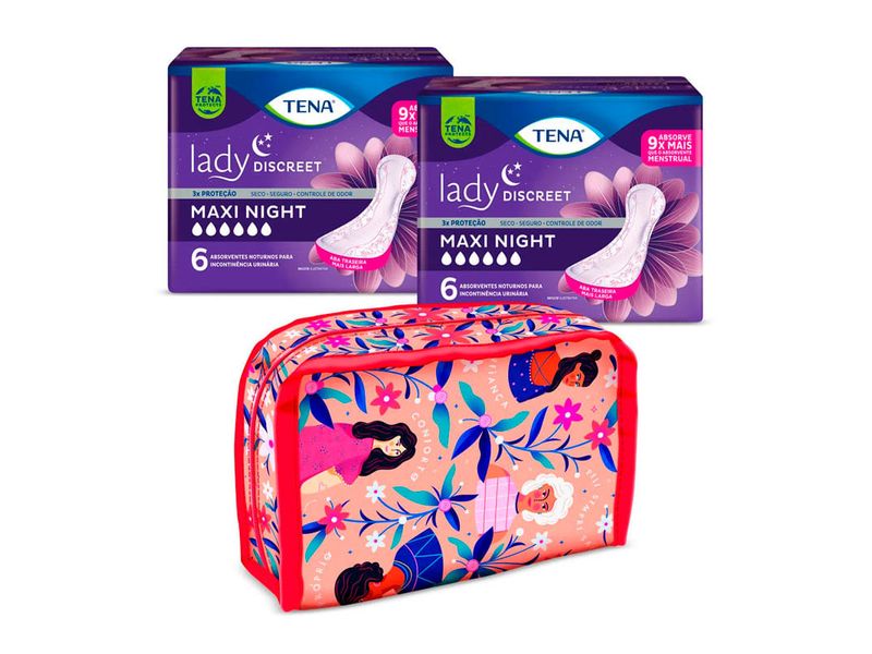 Kit-Absorvente-Para-Incontinencia-Urinaria-Tena-Lady-Discreet-Maxi-Night-12-Unidades---Necessaire-Exclusiva