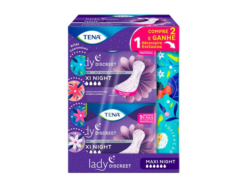 Kit-Absorvente-Para-Incontinencia-Urinaria-Tena-Lady-Discreet-Maxi-Night-12-Unidades---Necessaire-Exclusiva