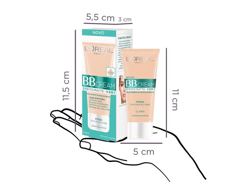 Base BB Cream L'Oréal Efeito Matte 5 em 1 FPS50 Clara 30g