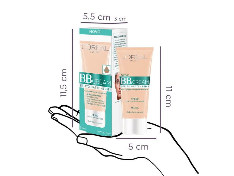 Base BB Cream L'Oréal Efeito Matte 5 em 1 FPS50 Média 30g