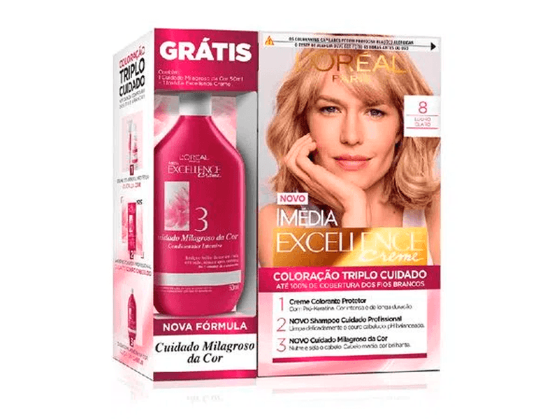 Kit-Tinta-Imedia-Excellence-Loreal-Creme-Louro-Claro-8---Creme-Milagroso-50ml