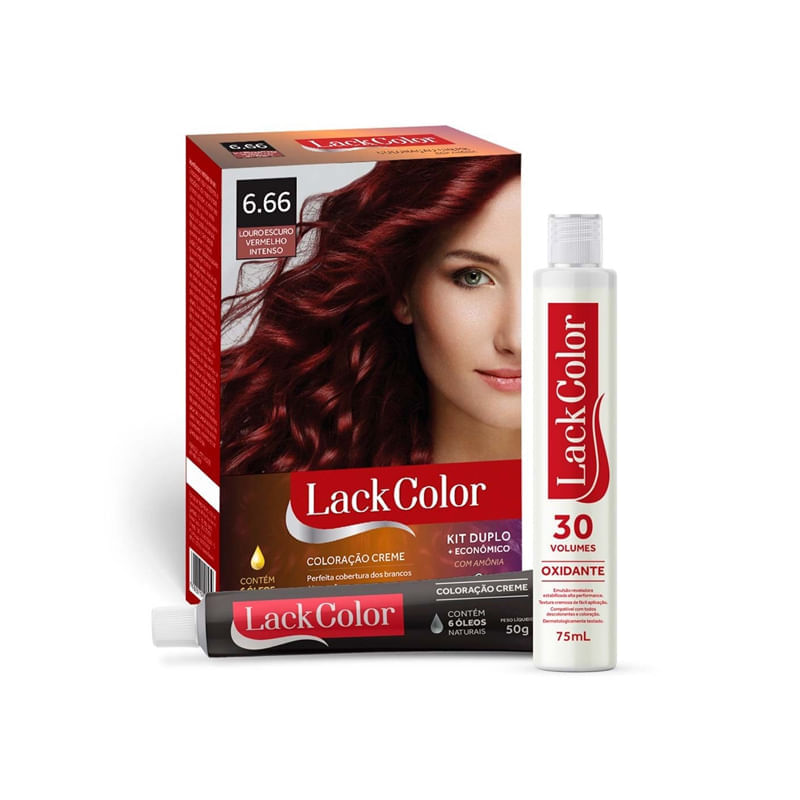 Kit Tintura Lack Color Creme 6.66 Louro Escuro Vermelho
