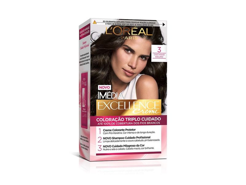 Coloração Imédia Excellence L'Oreal Creme 3 Castanho Escuro