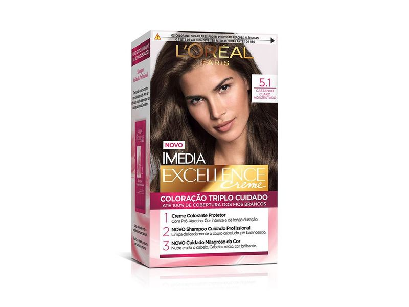 Coloração Imédia Excellence L'Oreal Creme 5.1 Castanho Claro Acinzentado