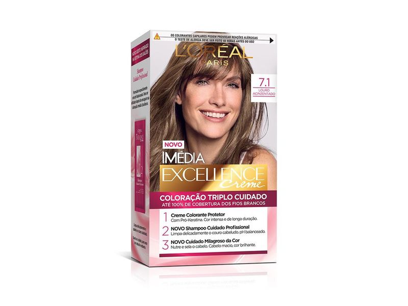 Coloração Imédia Excellence L'Oreal Creme 7.1 Louro Acinzentado