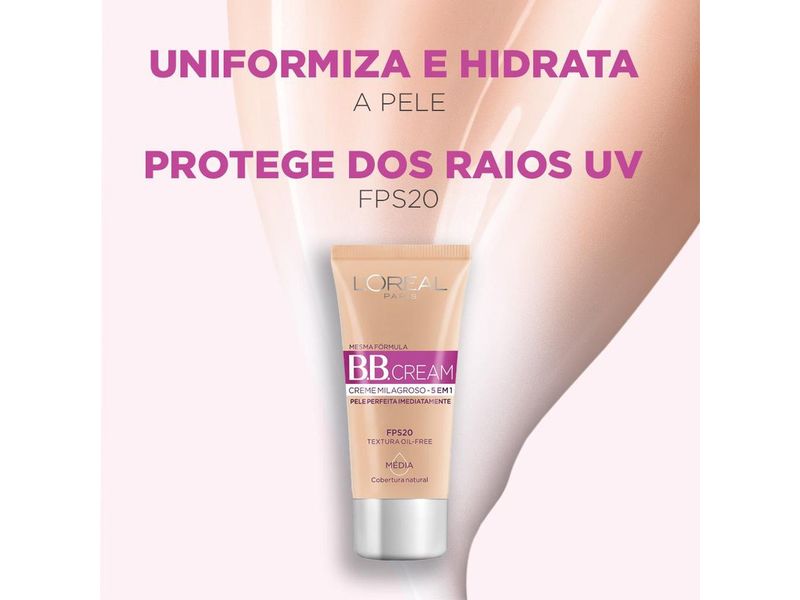 Base BB Cream L'Oréal Oil Free 5 em 1 FPS20 Média 30ml