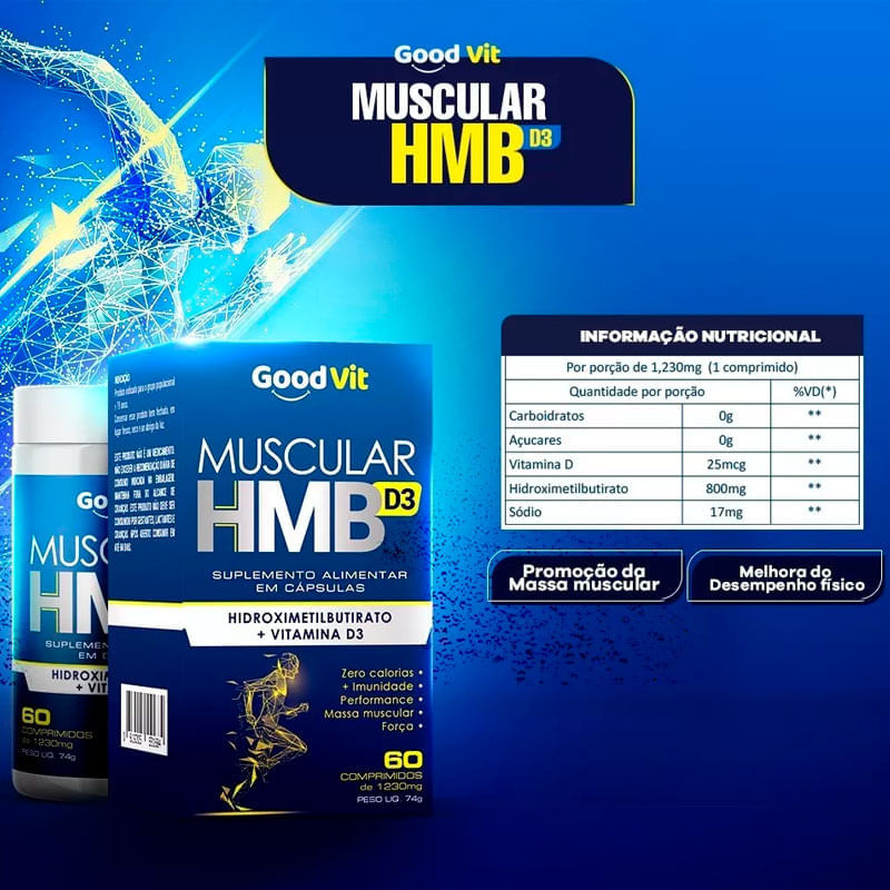 Suplemento Alimentar Good Vit Muscular HMB D3 60 Comprimidos | Farmácia ...