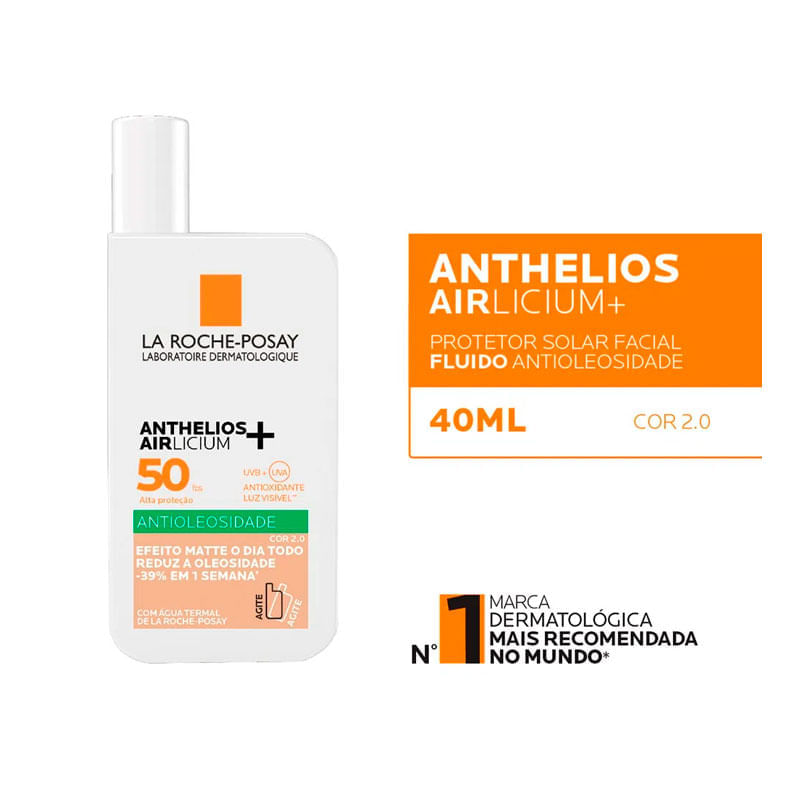 Kit La Roche-Posay Protetor Solar Anthelios Airlicium+ FPS 50 Cor 2.0 40g + Gel de Limpeza Facial Effaclar Concentrado 50g