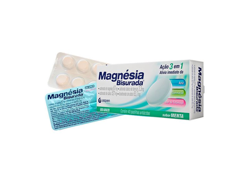 Magnésia Bisurada Sabor Menta 40 Pastilhas Antiácidas