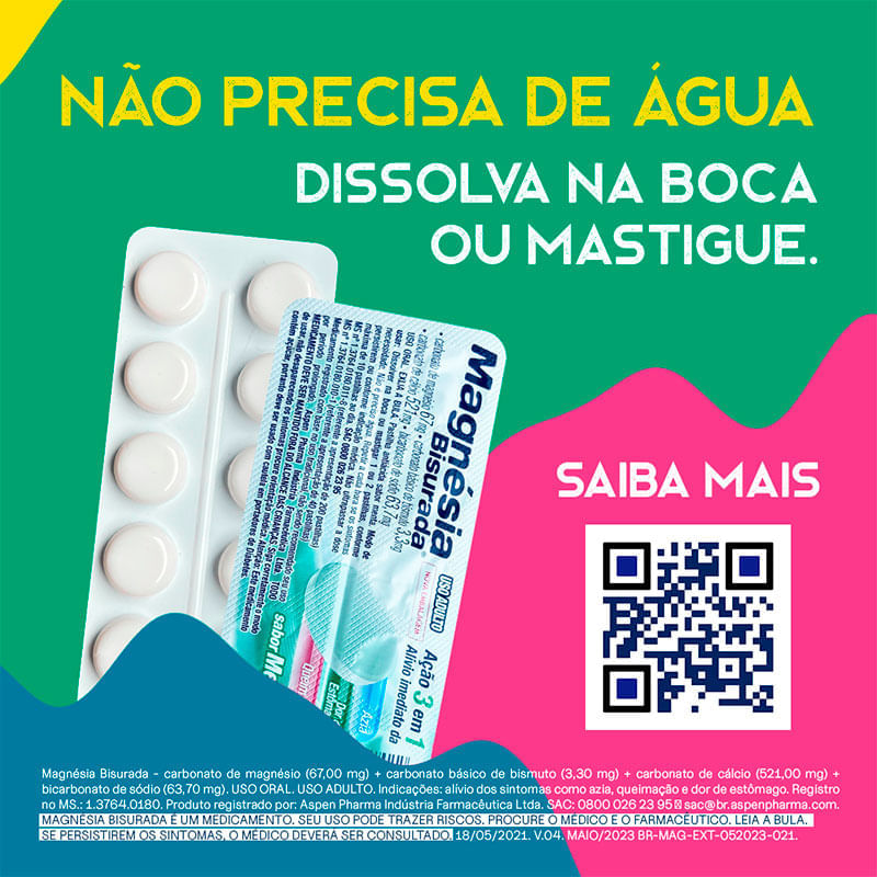 Magnésia Bisurada Sabor Menta 10 Pastilhas Antiácidas