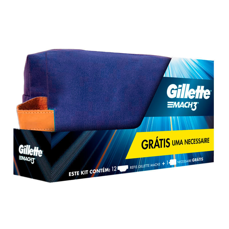 Kit Gillette Mach3 12 Cargas Refis Gillette Mach3 + 1 Necessaire