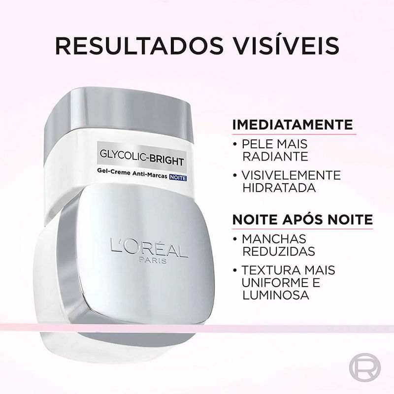 Gel creme L'Oréal Glycolic Bright 49g anti manchas | Drogal