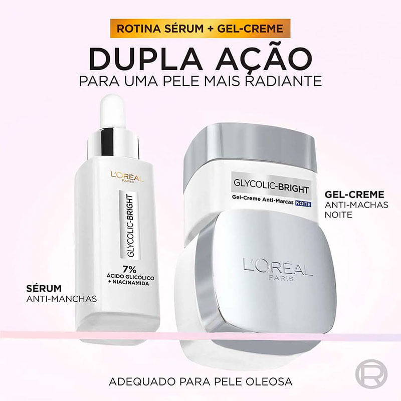 Gel creme L'Oréal Glycolic Bright 49g anti manchas | Drogal