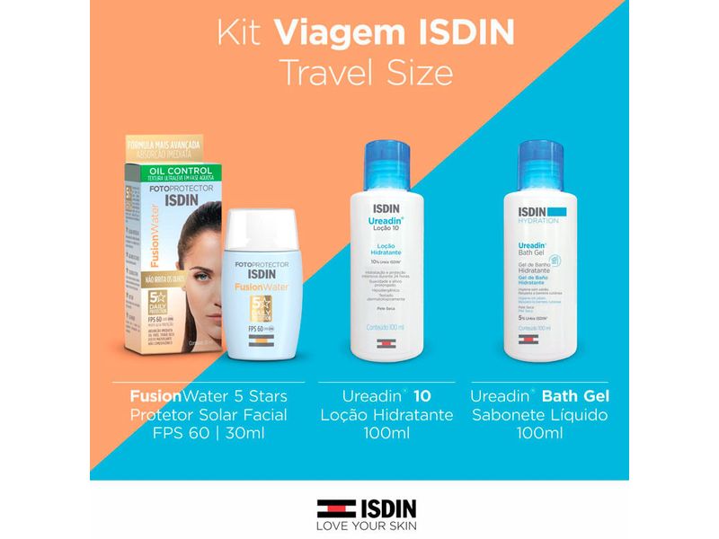 kit-viagem-protetor-solar-isdin-fusion-water-5-stars-fps60-30ml-locao-ureadin-10-100ml-gel-de-banho-ureadin-bath-100ml